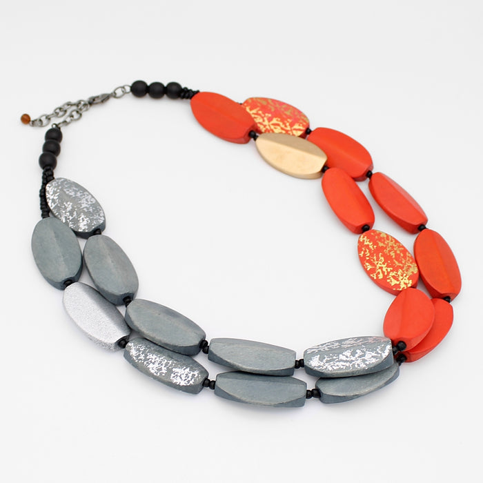 Orange and Gray Adira Statement Necklace - Sylca Designs - Chunky Jewelry