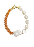 Orange Aventurine With Freshwater Baroque Pearl Bracelet SB003