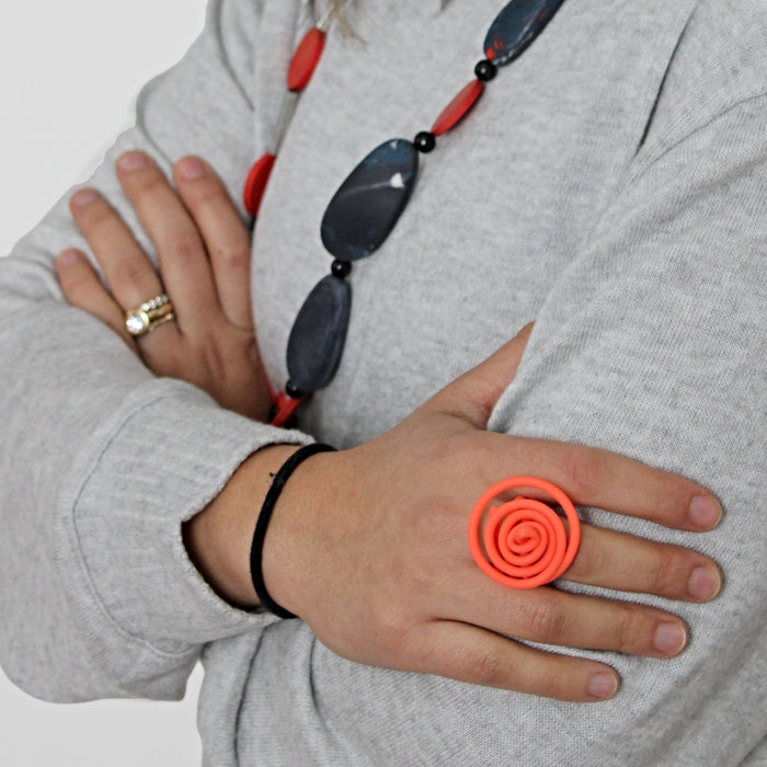 Orange Cefalu Swirl Ring - Sylca Designs - Chunky Jewelry