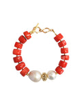 Orange Coral With Natural Baroque Pearls Bracelet MB029 - FARRA