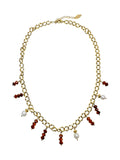 Orange Garnet & Freshwater Pearls Statement Chain Necklace KN034 - FARRA