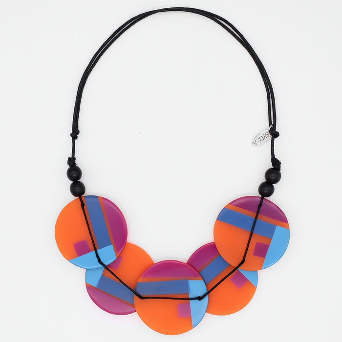 Orange Geometric Design Statement Necklace - Sylca Designs - Chunky Jewelry