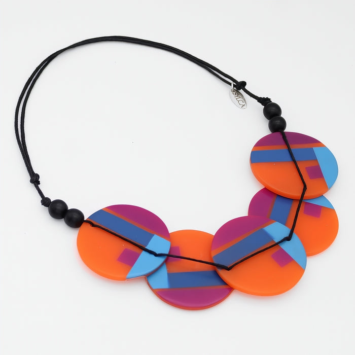 Orange Geometric Design Statement Necklace - Sylca Designs - Chunky Jewelry