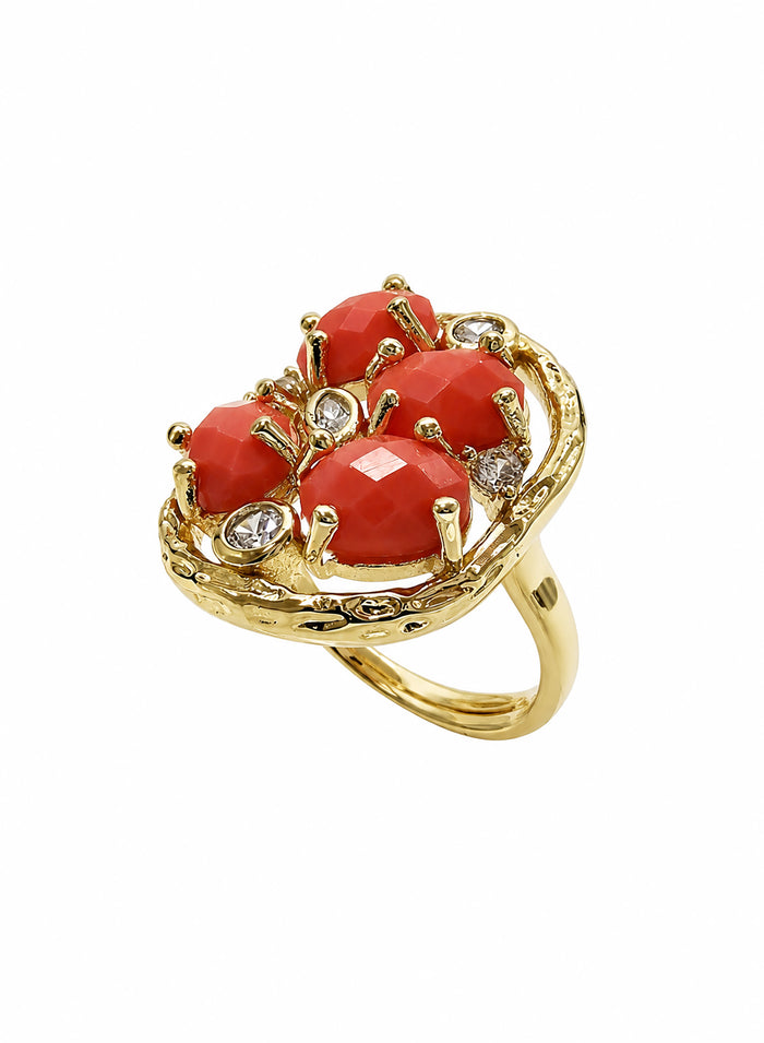 Orange Jade With Zircon Statement Ring SR001