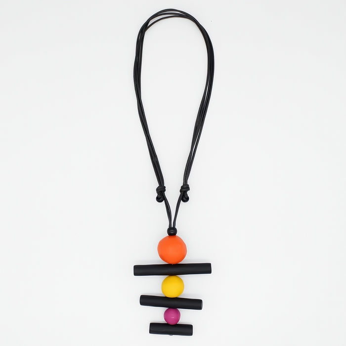 Orange Linear Layers Pendant Necklace - Sylca Designs - Chunky Jewelry