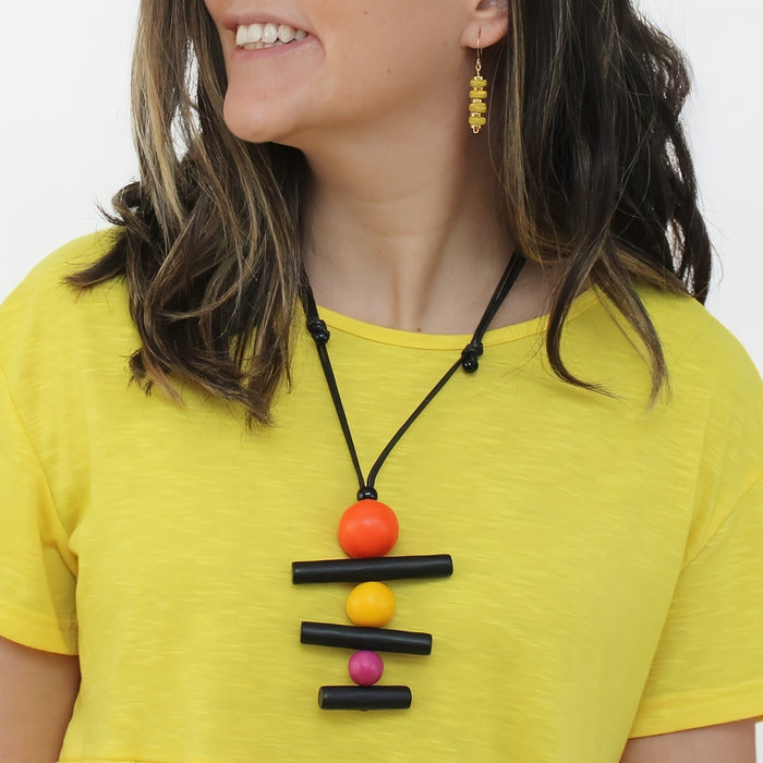 Orange Linear Layers Pendant Necklace - Sylca Designs - Chunky Jewelry
