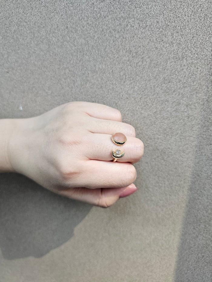 Orange Moonstone With Zircon Open Ring PR017