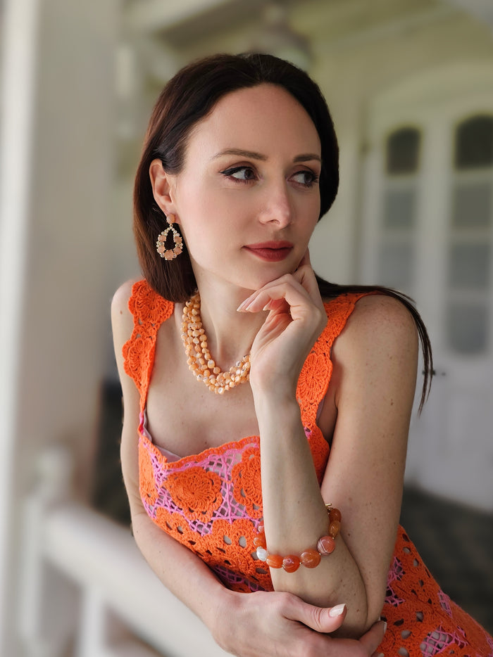Orange Natural Shell Multi-Layers Necklace PN043