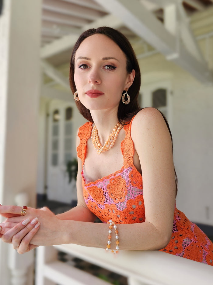 Orange Natural Shell Multi-Layers Necklace PN043