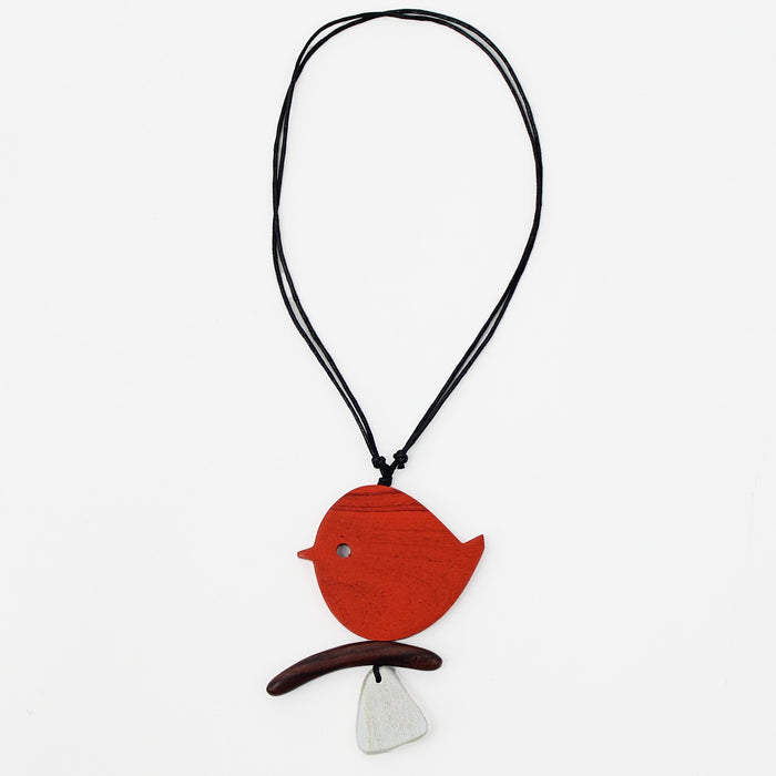 Orange Robin On A Branch Necklace - Sylca Designs - Chunky Jewelry