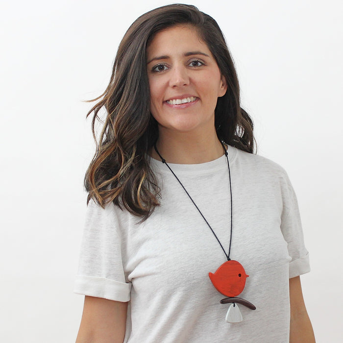 Orange Robin On A Branch Necklace - Sylca Designs - Chunky Jewelry