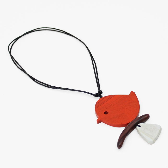 Orange Robin On A Branch Necklace - Sylca Designs - Chunky Jewelry