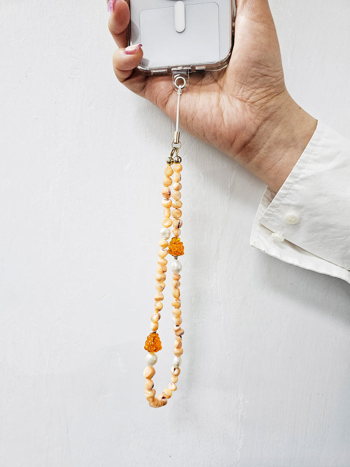 Orange Shell With Raspberry And Pearls Phone Strap PC015