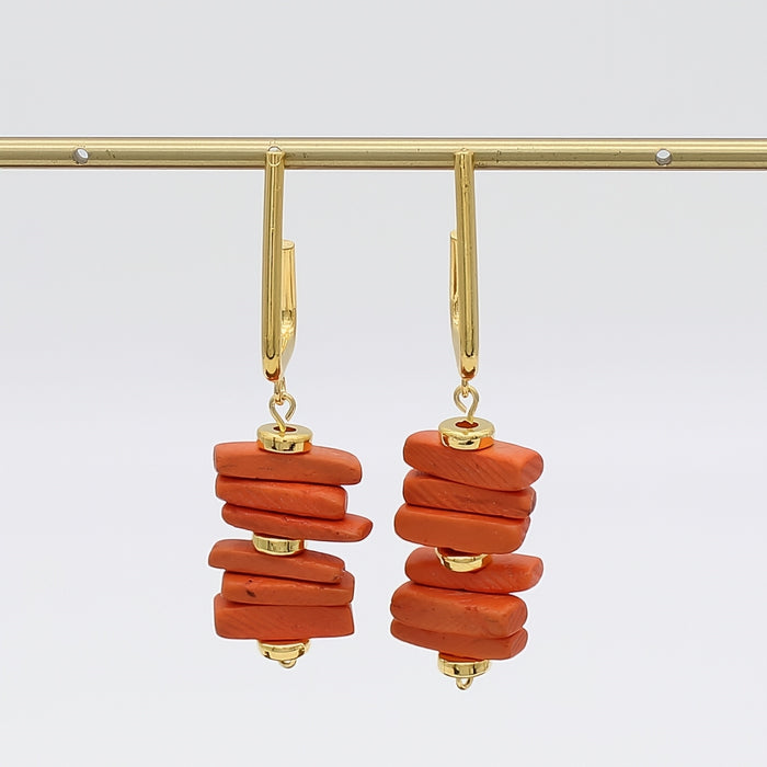 Orange Stacked Drop Earrings - Sylca Designs - Chunky Jewelry