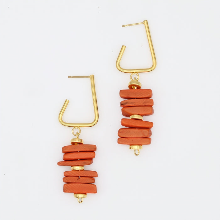 Orange Stacked Drop Earrings - Sylca Designs - Chunky Jewelry