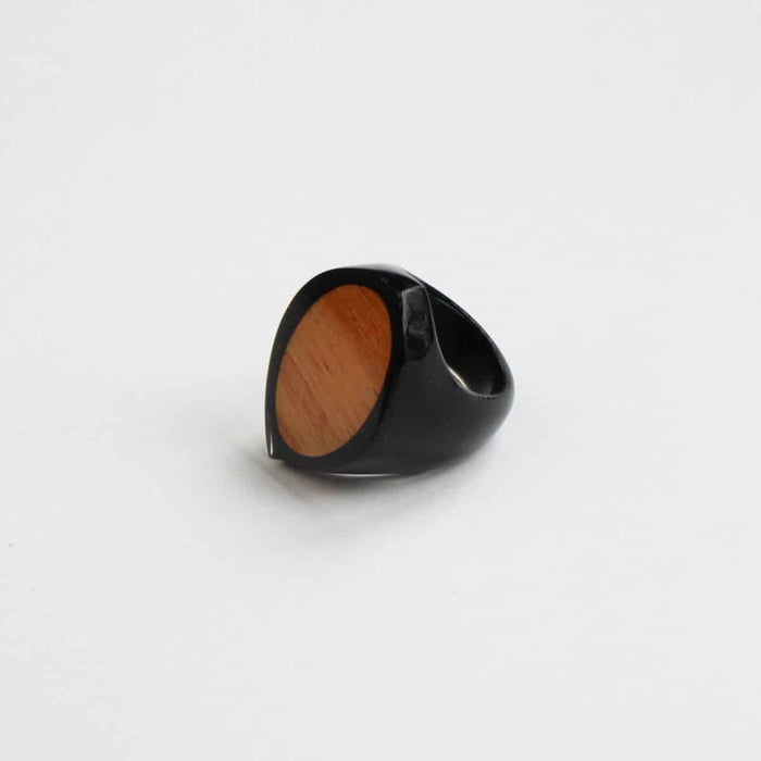 Oval Black and Wood Ring by Sylca - Sylca Designs - Chunky Jewelry
