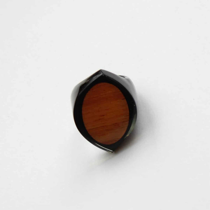 Oval Black and Wood Ring by Sylca - Sylca Designs - Chunky Jewelry