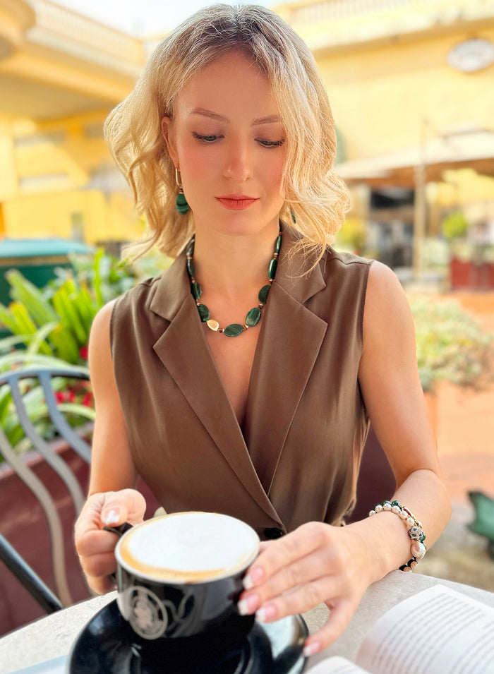 Oval Malachite Statement Necklace JN051 - FARRA