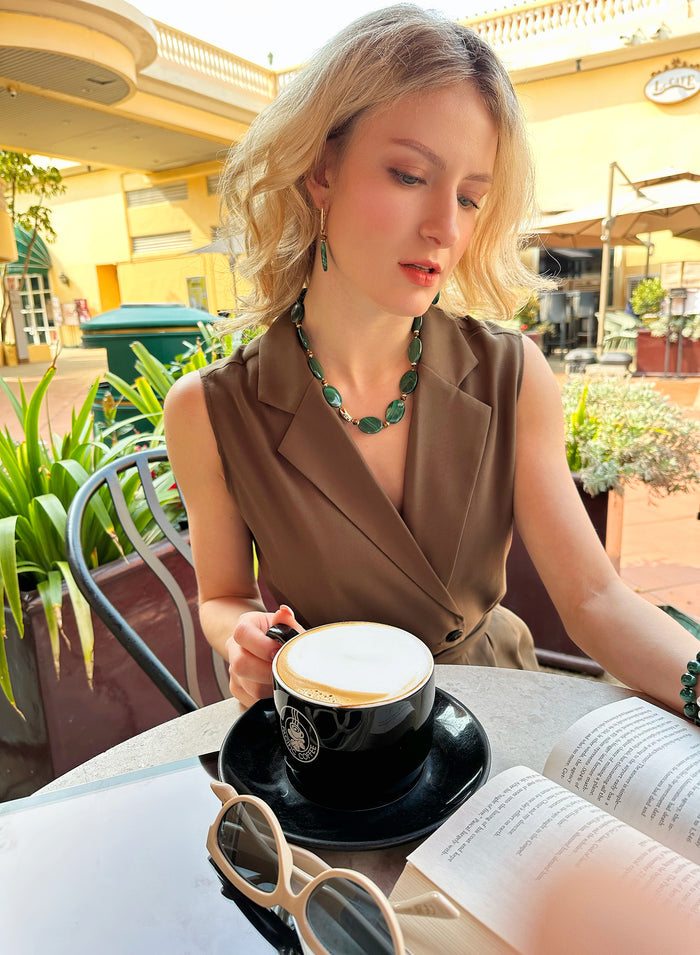 Oval Malachite Statement Necklace JN051 - FARRA
