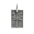 Sterling silver palm tree pendant necklace with Broome coordinates worn coastal Australian jewellery