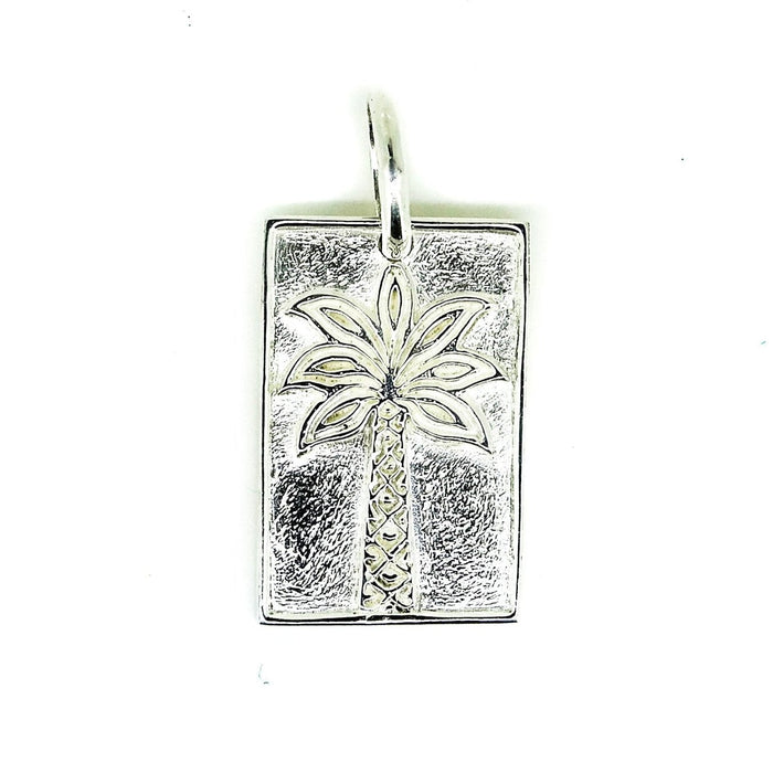 rectangle shaped silver pendant with palm tree design Broome