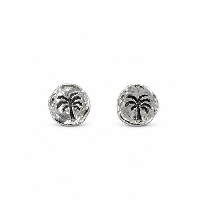 dainty silver studs with palm tree design with oxide detail