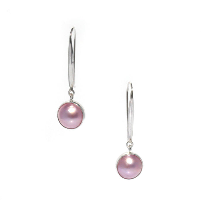 pink mabe pearl earrings in silver