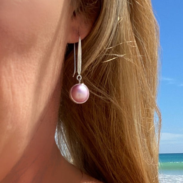 Pink mabe pearl earrings