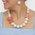 Peach and White Flutter Statement Necklace - Sylca Designs - Chunky Jewelry