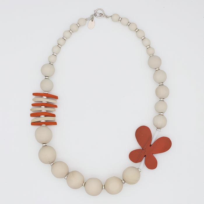 Peach and White Flutter Statement Necklace - Sylca Designs - Chunky Jewelry