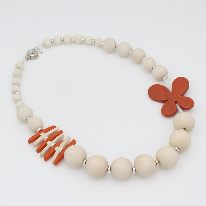 Peach and White Flutter Statement Necklace - Sylca Designs - Chunky Jewelry