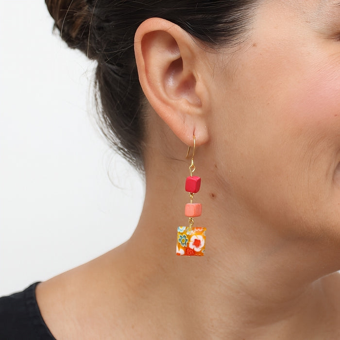 Peach Floral Drop Earring - Sylca Designs - Chunky Jewelry