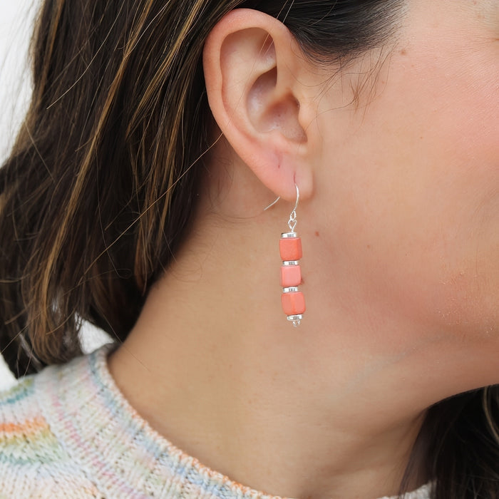 Peach Zuba Cube Earring - Sylca Designs - Chunky Jewelry