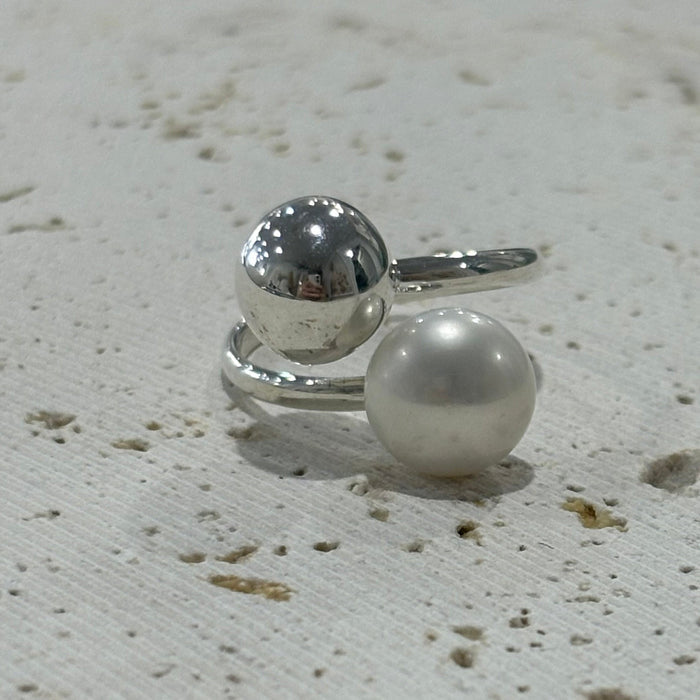 freshwater pearl and silver adjustable ring