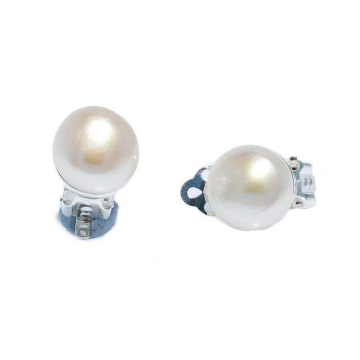 8mm white freshwater pearl clip-on earrings
