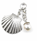 Pearl and Seashell Sterling Silver Pendant featuring a genuine freshwater pearl and shell-inspired design
