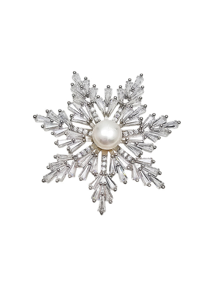 Pearl Setting Snowflake Shaped Brooch QP005