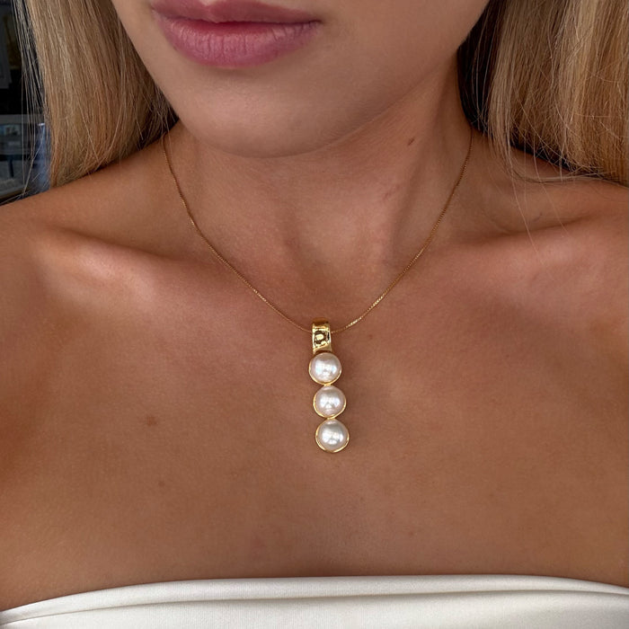 Bold pearl pendant set in gold broome designed by Lush designs Jewellery