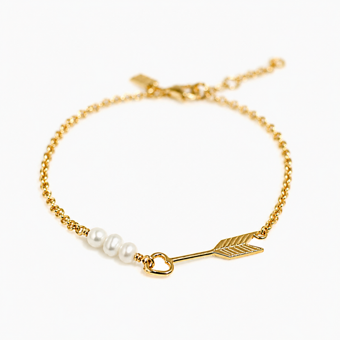 Gold vermeil freshwater pearl arrow bracelet in 925 sterling silver designed in Broome Western Australia