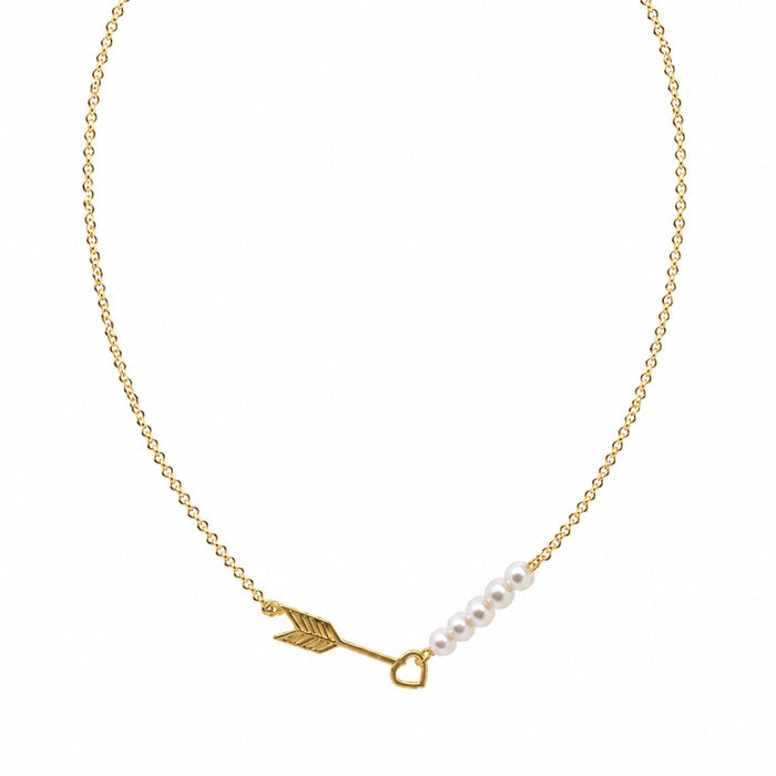 dainty gold necklace with arrow and freshwater pearl detail designed in Broome by Lush Designs Jewellery