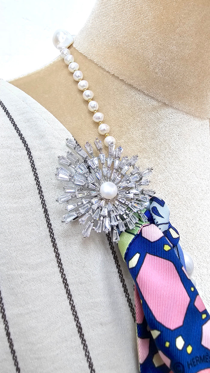Pearl With Zircon Firework Shaped Brooch QP001