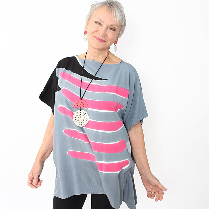 Pink and Gray Blouse - Sylca Designs - Chunky Jewelry