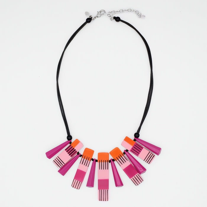 Pink and Orange Cascade Charm Necklace - Sylca Designs - Chunky Jewelry