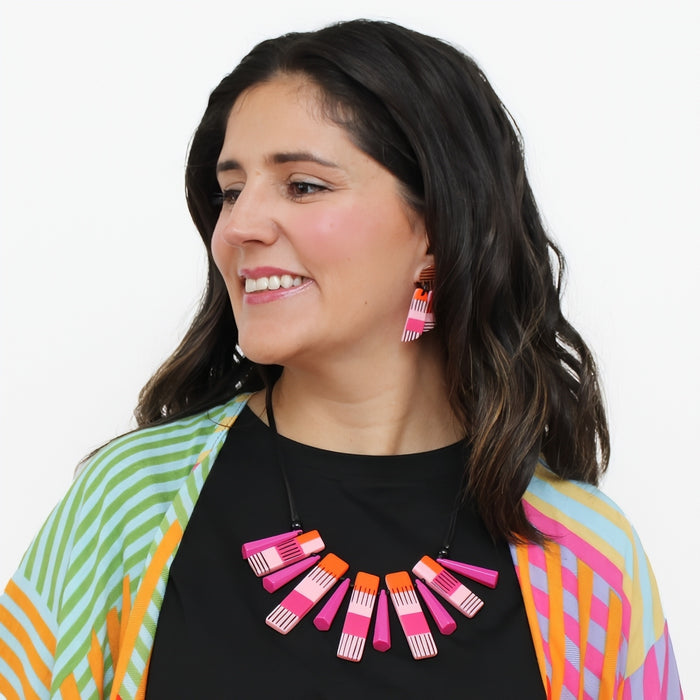 Pink and Orange Cascade Charm Necklace - Sylca Designs - Chunky Jewelry