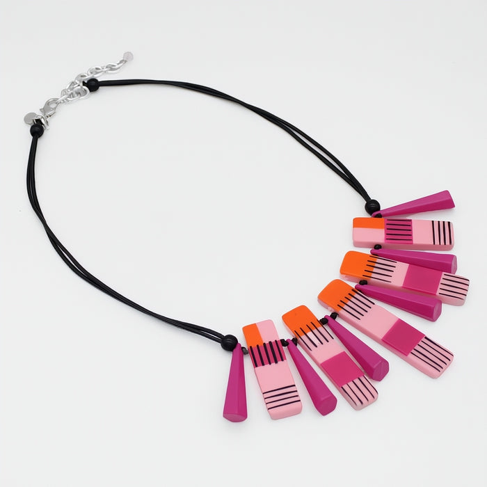 Pink and Orange Cascade Charm Necklace - Sylca Designs - Chunky Jewelry