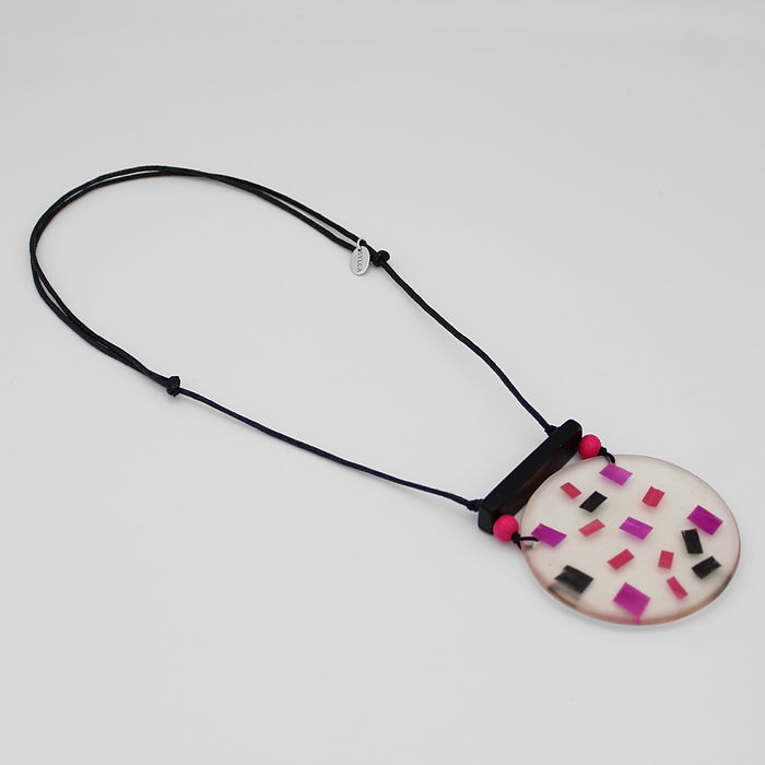 Pink and Purple Raffia Pendant Necklace - Sylca Designs - Chunky Jewelry
