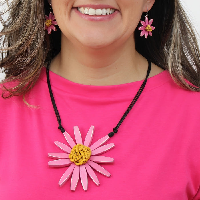 Pink and Yellow Amaya Flower Statement Necklace