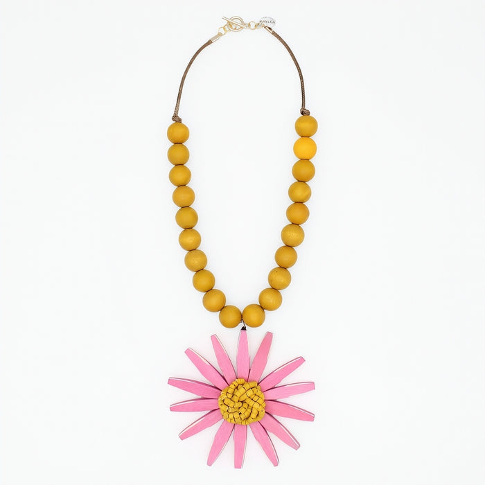 Pink and Yellow Sunbeam Flower Necklace
