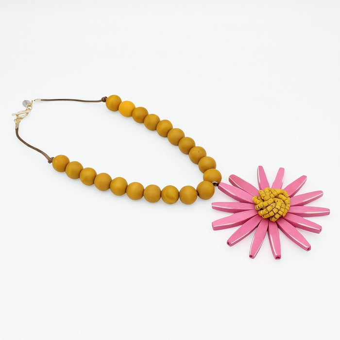 Pink and Yellow Sunbeam Flower Necklace