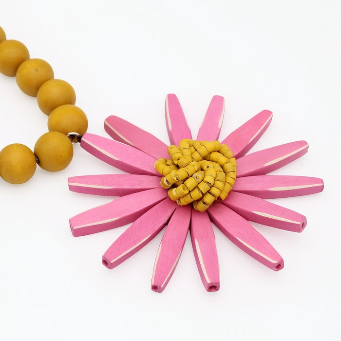 Pink and Yellow Sunbeam Flower Necklace